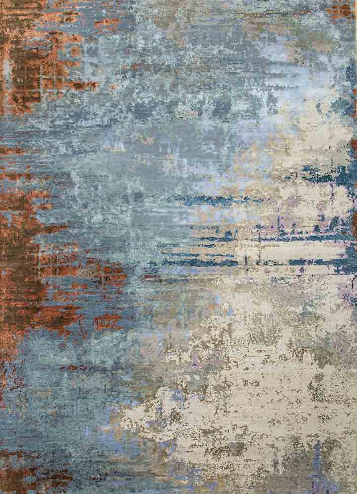  blue wool and bamboo silk Hand Knotted Rug